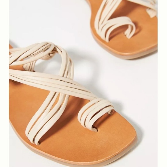 Anthropologie Matisse Rogue Cream Leather Strap Toe Loop Slide Sandals NWOB - Picture 3 of 11